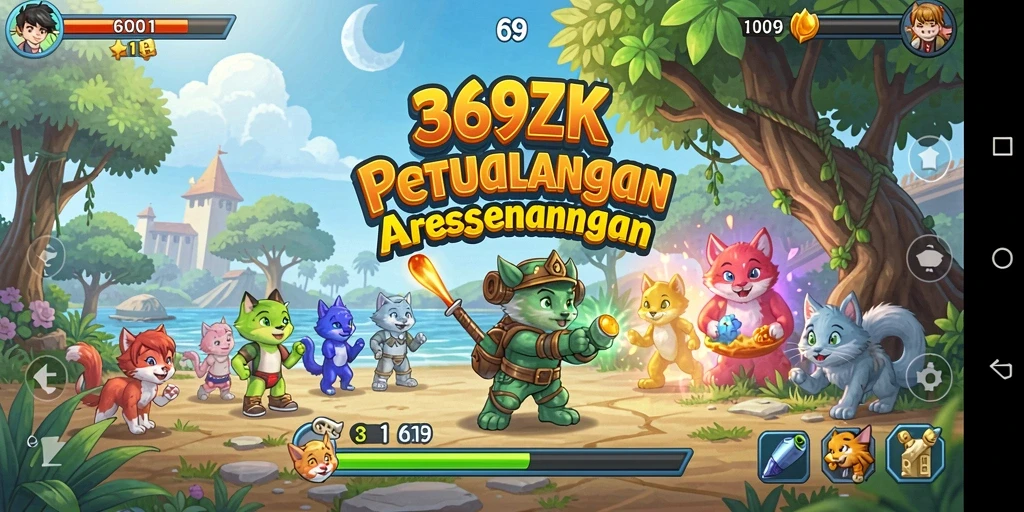Tampilan gameplay seru dalam 369ZK dengan rintangan berwarna-warni.