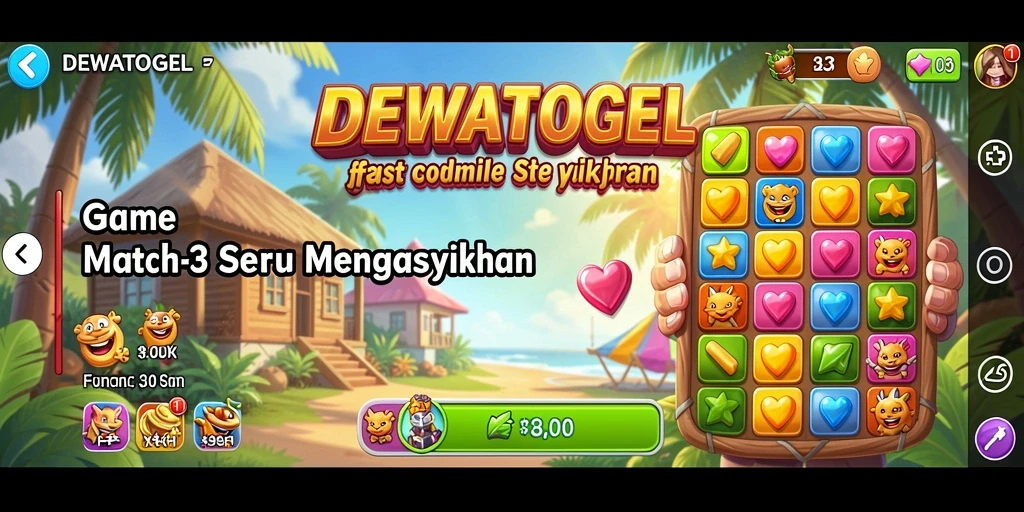 Tampilan gameplay DEWATOGEL dengan elemen Match-3 yang berwarna-warni.