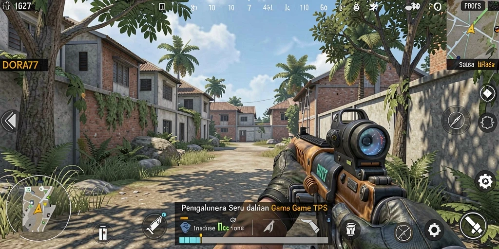 Gameplay DORA77 yang mendebarkan dengan aksi tembak-menembak.