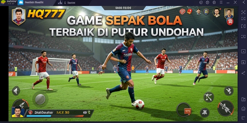 Tangkapan layar utama dari gameplay <strong>HQ777</strong> yang menampilkan aksi pertandingan sepak bola.