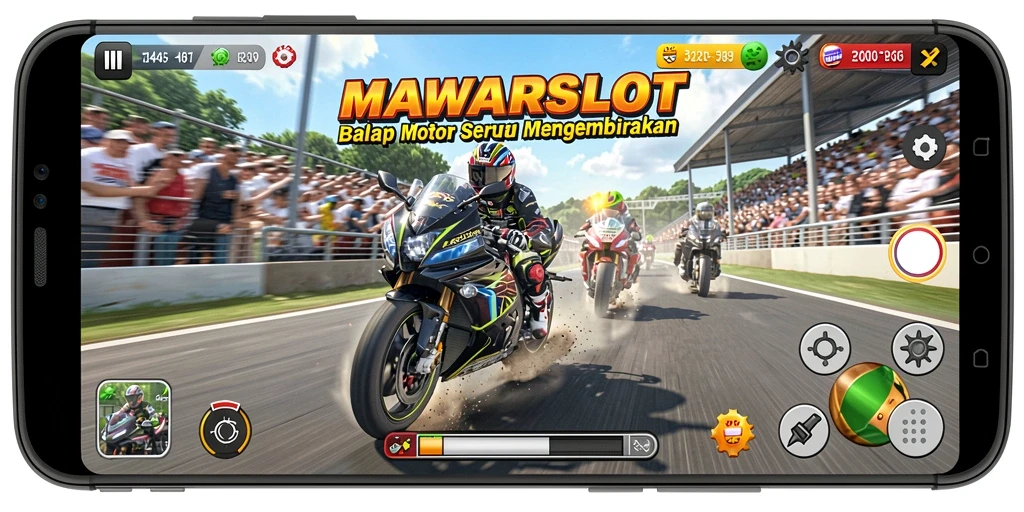 Tampilan gameplay mendebarkan dalam MAWARSLOT saat balap motor.