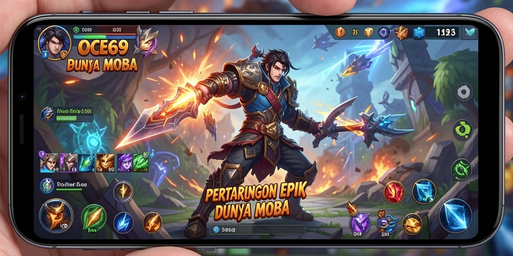 Screenshot gameplay OCE69 dengan pertarungan epik MOBA.