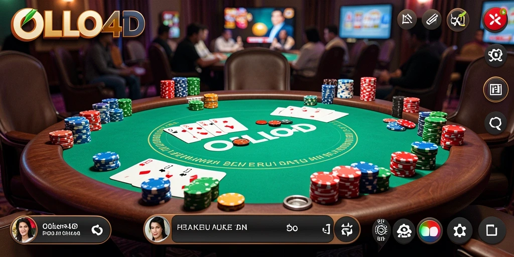 Tampilan gameplay OLLO4D dengan suasana poker yang mendebarkan.