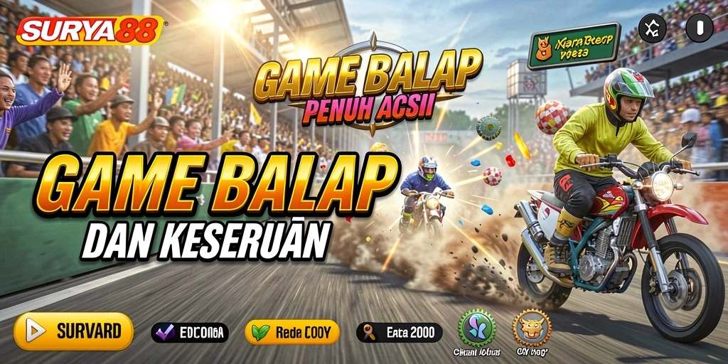 Screenshot gameplay SURYA88 menunjukkan aksi balap yang mendebarkan.